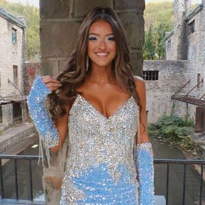 Portia and Scarlett Blue and Silver Sequin Gown